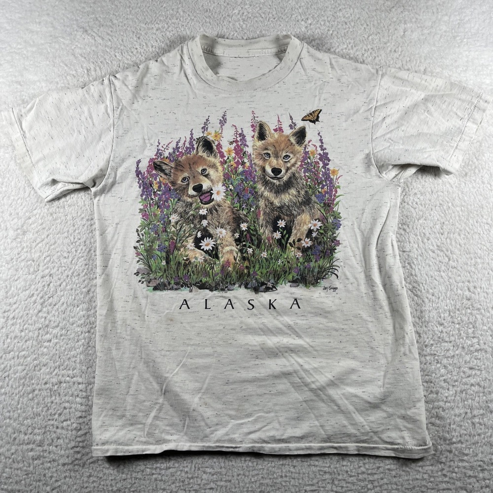 Vintage Jan Griggs Alaska Fox Print Women's‎ Medium Tee Shirt